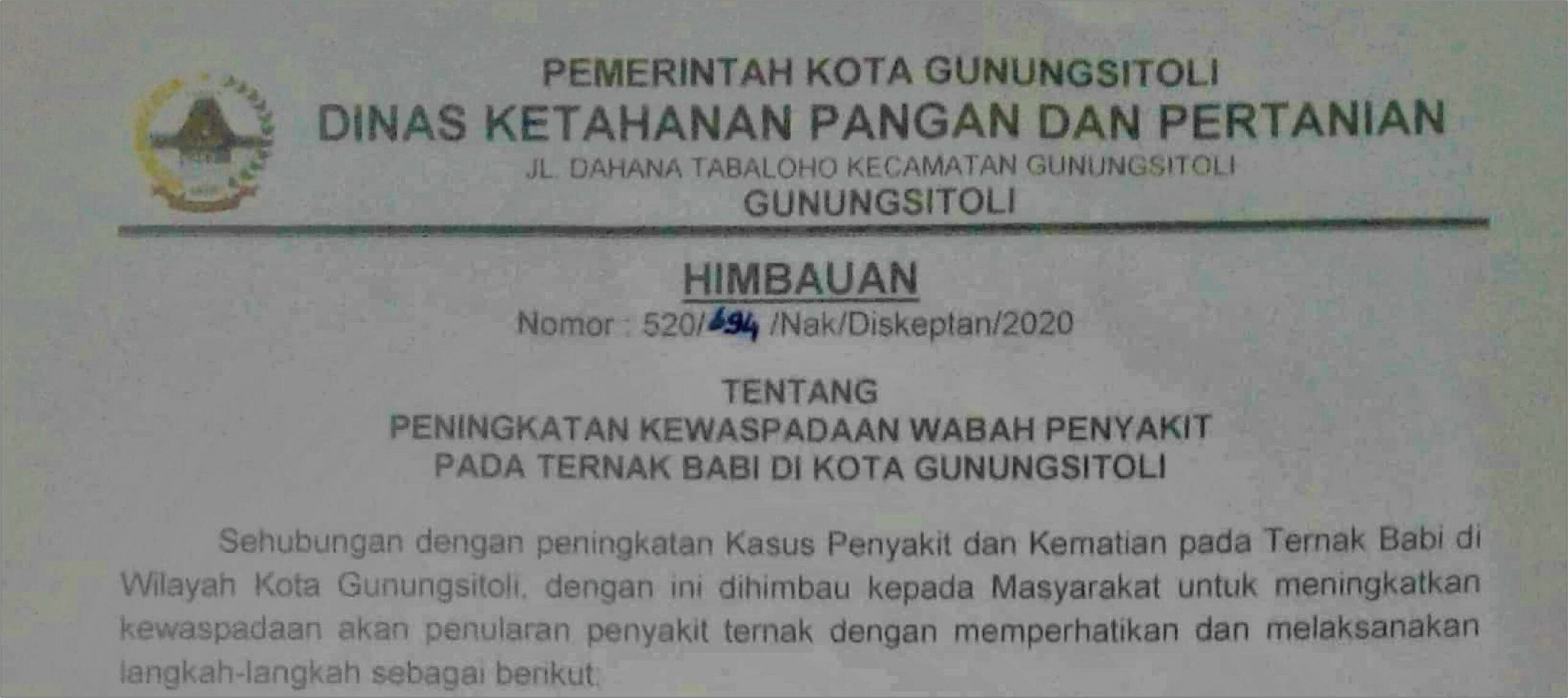 Contoh Kop Surat Dinas Pertanian