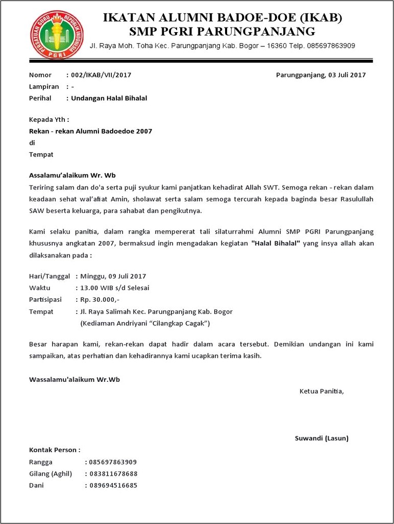 Contoh Kop Surat Ikatan Alumni Untuk Surat Undangan