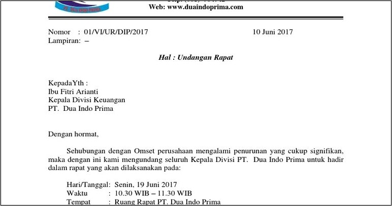 Contoh Laporan Berbentuk Surat Perusahaan