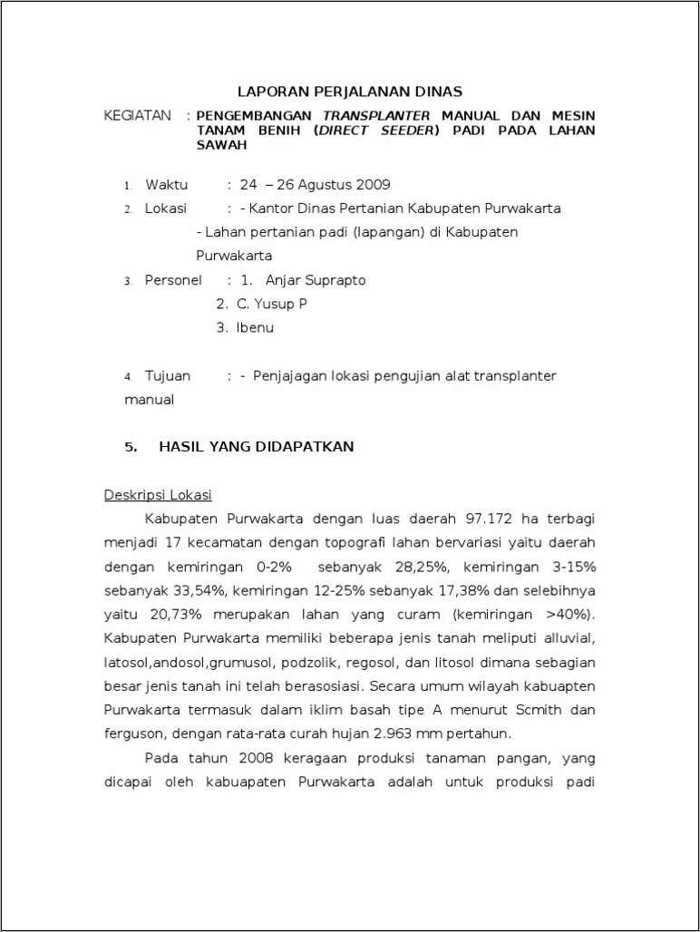 Contoh Laporan Surat Jalan Dinas