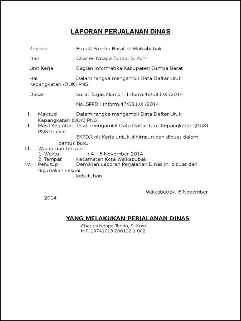 Contoh Laporan Surat Perjalanan Dinas