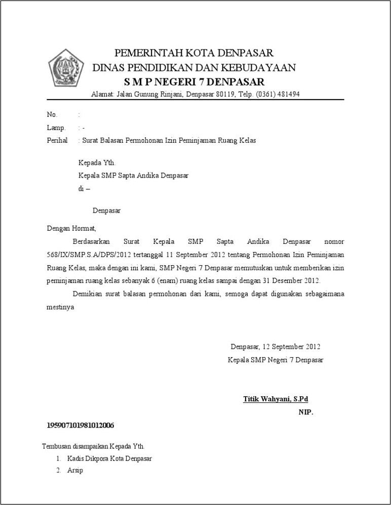 Contoh Membalas Surat Dinas