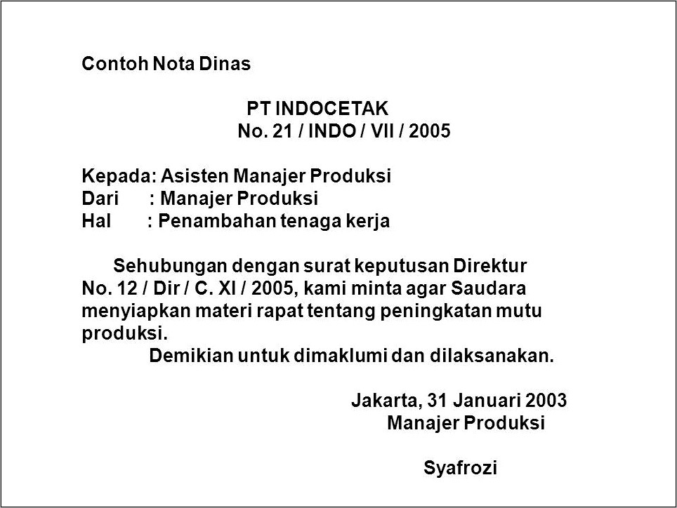 Contoh Memo Surat Perjalanan Dinas