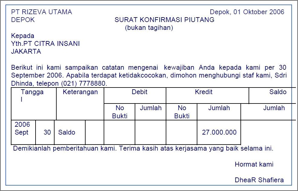 Contoh Microsofe Wode Surat Konfirmasi Utang Usaha