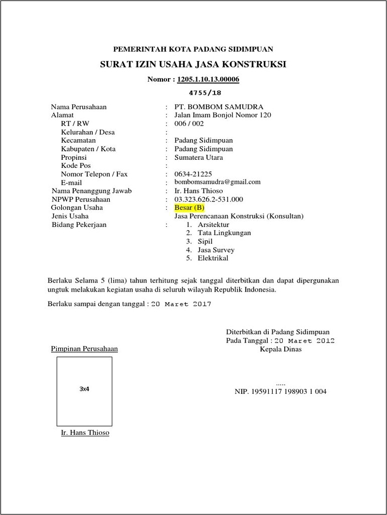 Contoh Nomor Surat Perusahaan Kontraktor