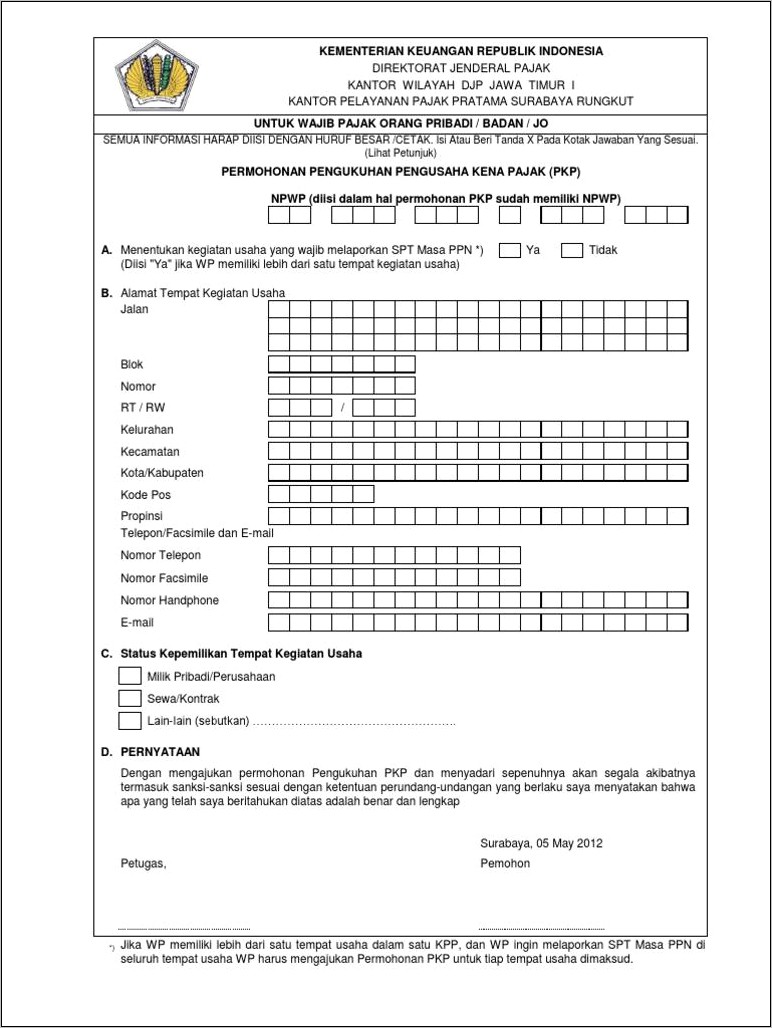 Contoh Nomor Surat Pkp Perusahaan