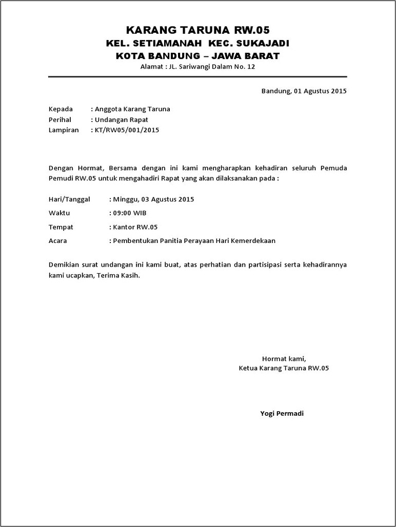 Contoh Nomor Surat Undangan Karang Taruna