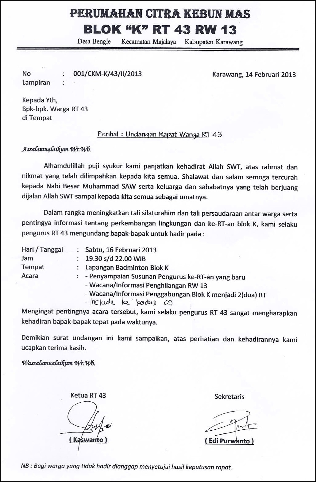 Contoh Nomor Surat Undangan Rw