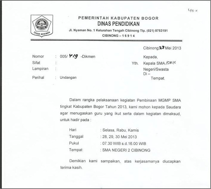 Contoh Nomor Surat Undangan