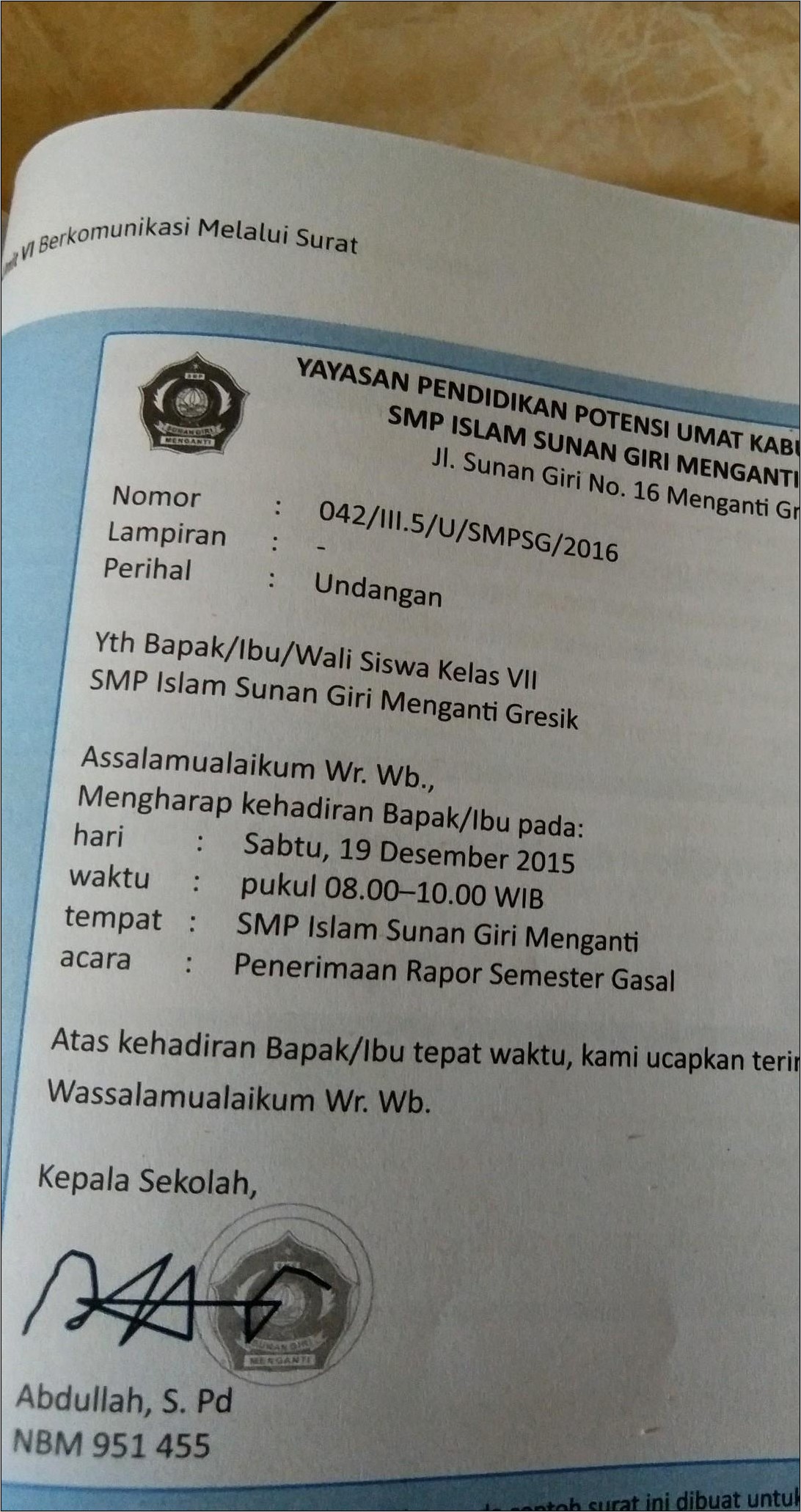 Contoh Penerimaan Surat Dinas