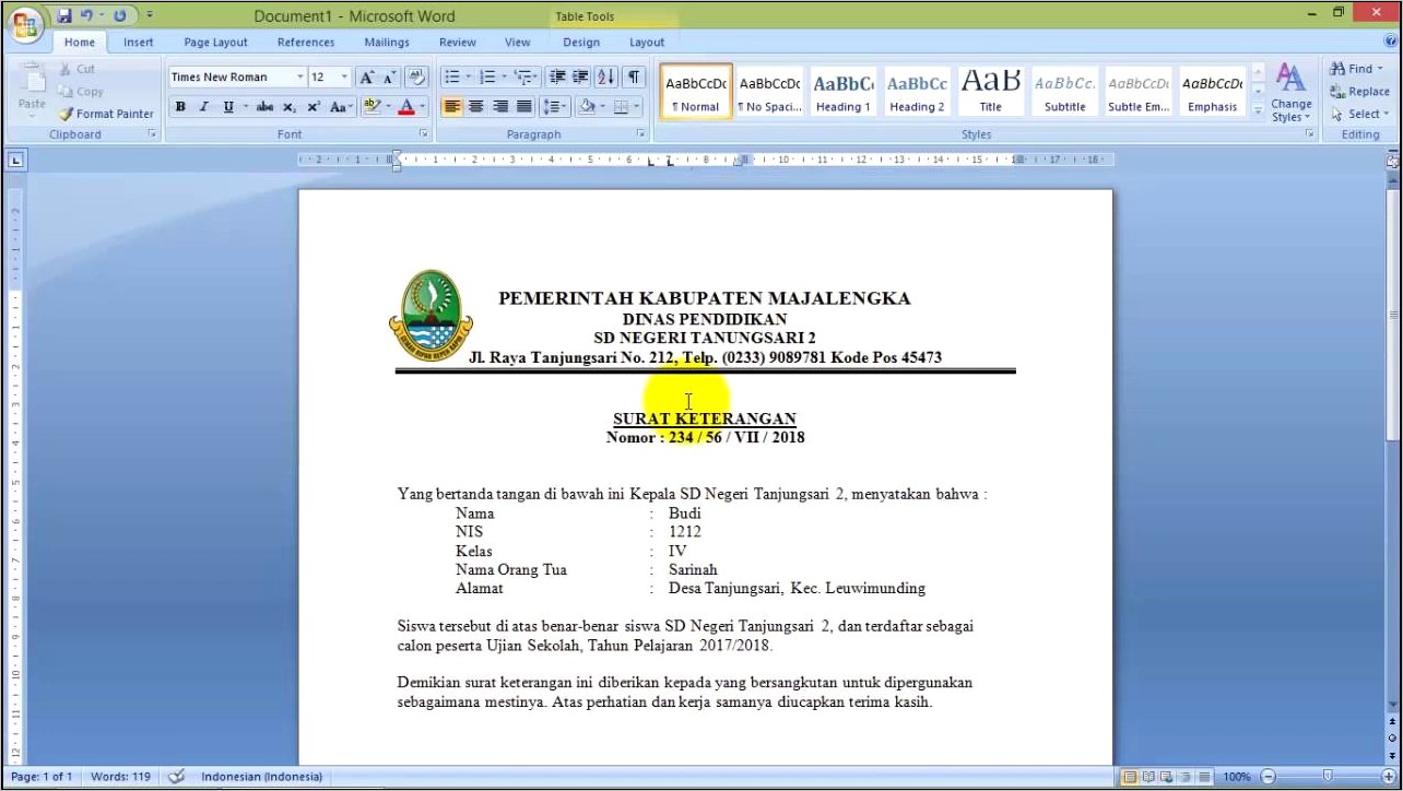 Contoh Penulisan Surat Dinas Ms Word