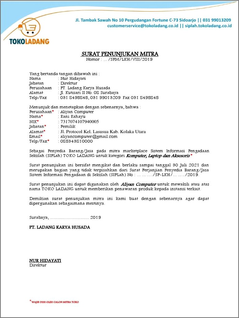 Contoh Penunjukan Surat Integrator Perusahaan