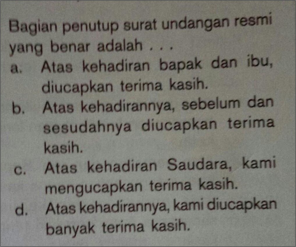 Contoh Penutupan Surat Undangan Resmi