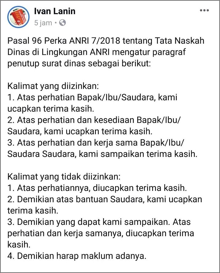 Contoh Perbaikan Surat Dinas