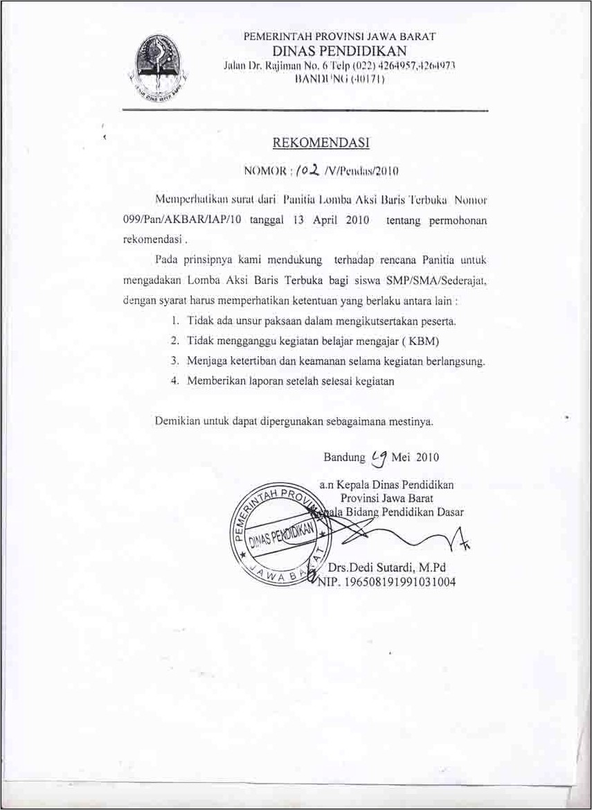 Contoh Permintaan Surat Rekomendasi Kegiatan Ke Dinas Pendidikan