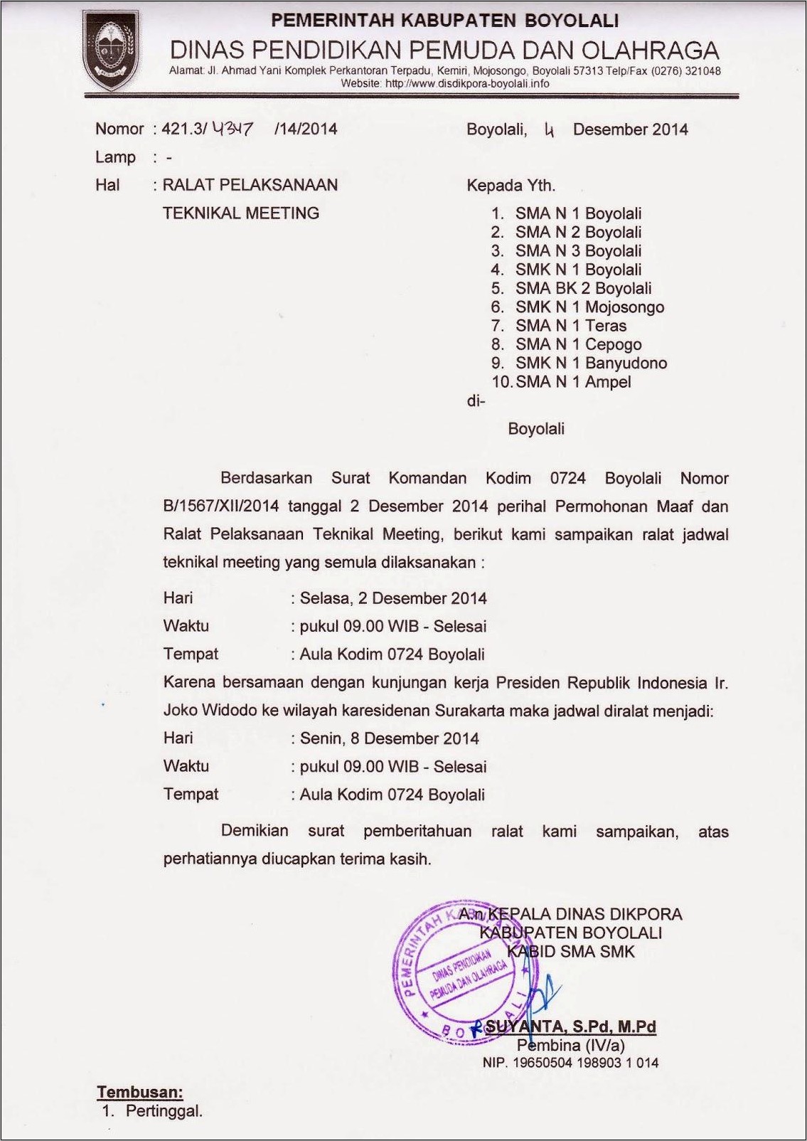 Contoh Ralat Surat Pemberitahuan Kegiatan Dinas