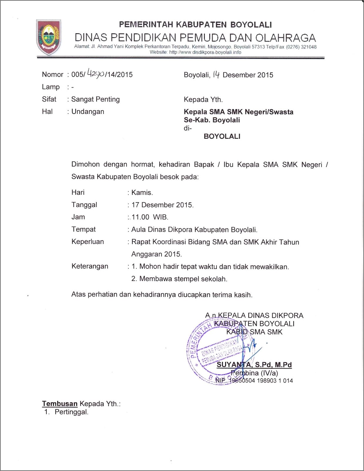 Contoh Ralat Surat Undangan