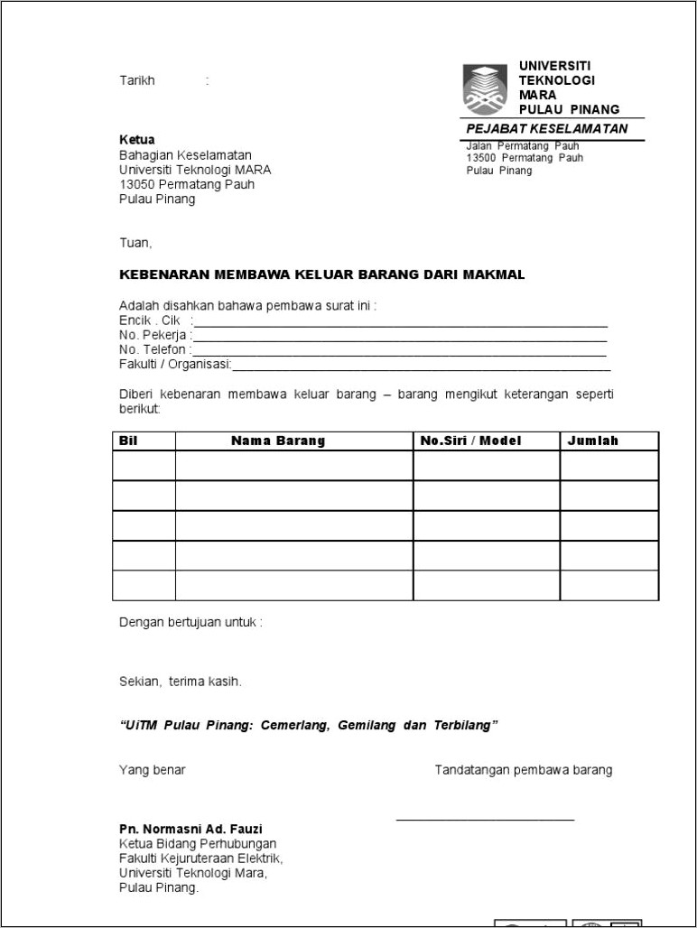 Contoh Redaksi Surat Pengembalian Barang Dinas