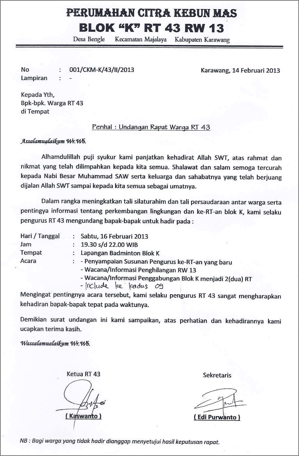 Contoh Revisi Surat Undangan