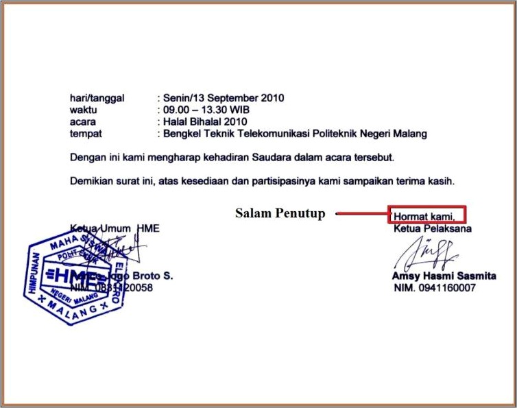 Contoh Salam Penutup Dalam Surat Dinas