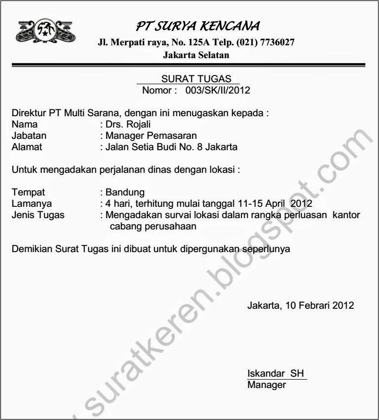 Contoh Sk Surat Tugas Dari Perusahaan - Surat Perusahaan : Desain ...