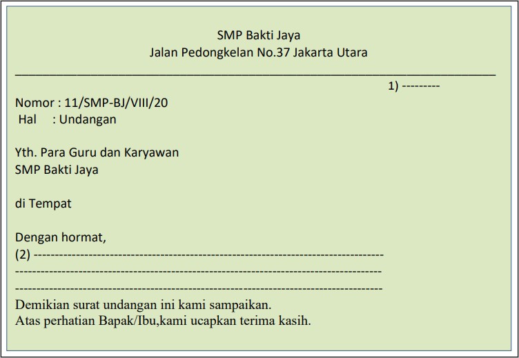 Contoh Soal Melengkapi Surat Undangan