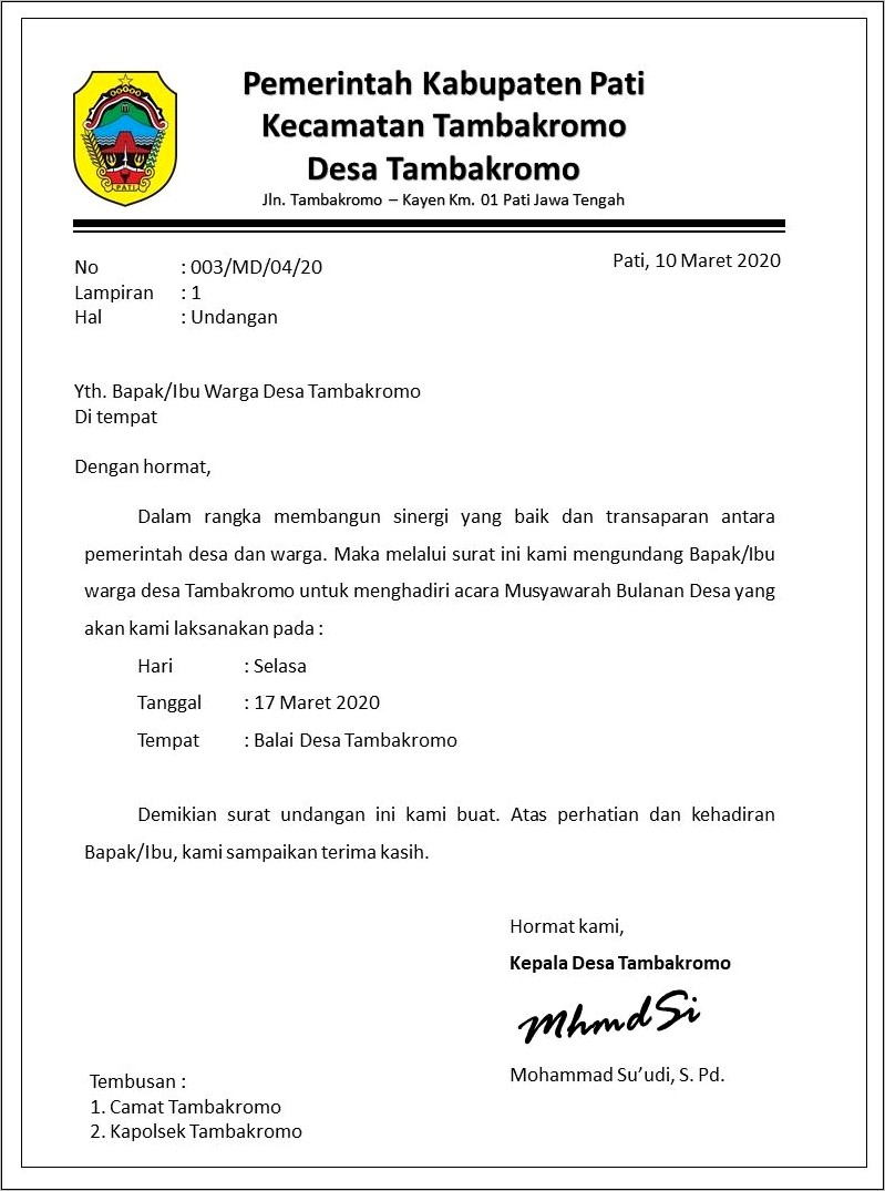 Contoh Soal Pembuka Surat Dinas