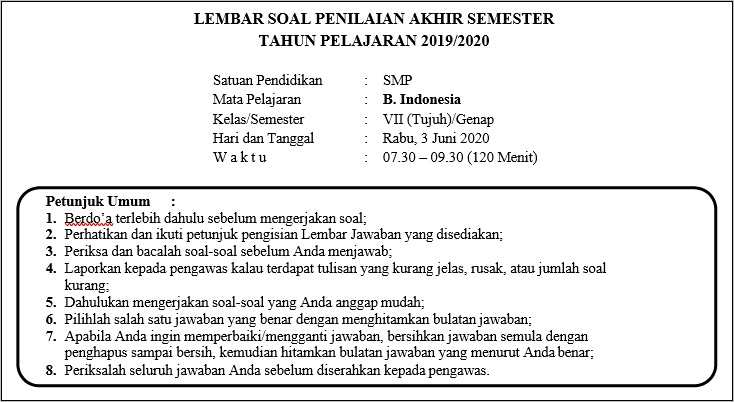 Contoh Soal Sp Kls 7 Bahasa Indonesia Surat Dinas