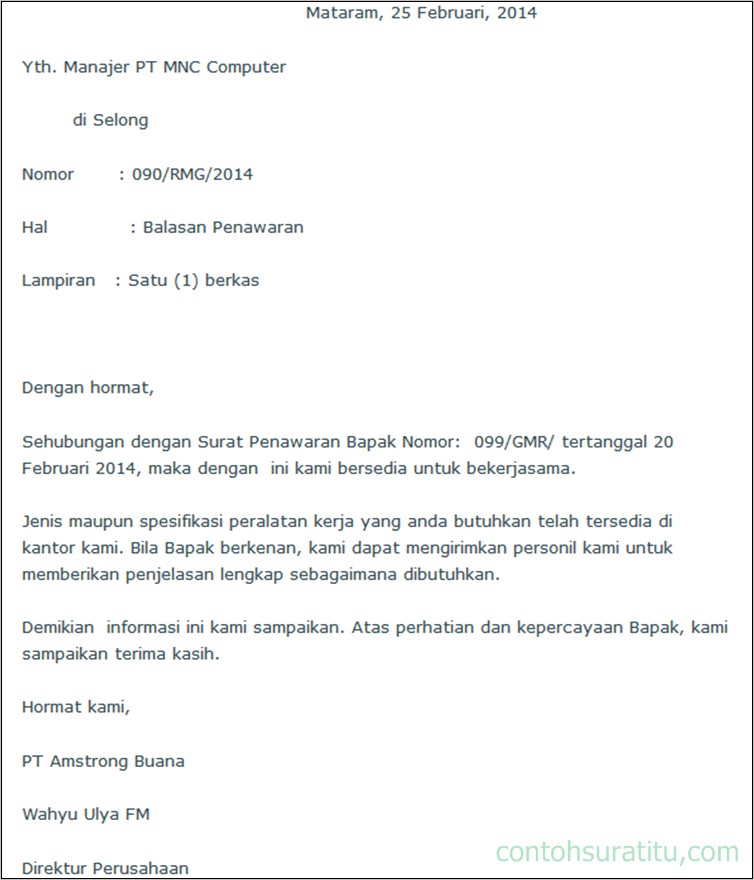 Contoh Surat Balasan Dari Perusahaan Doc Download