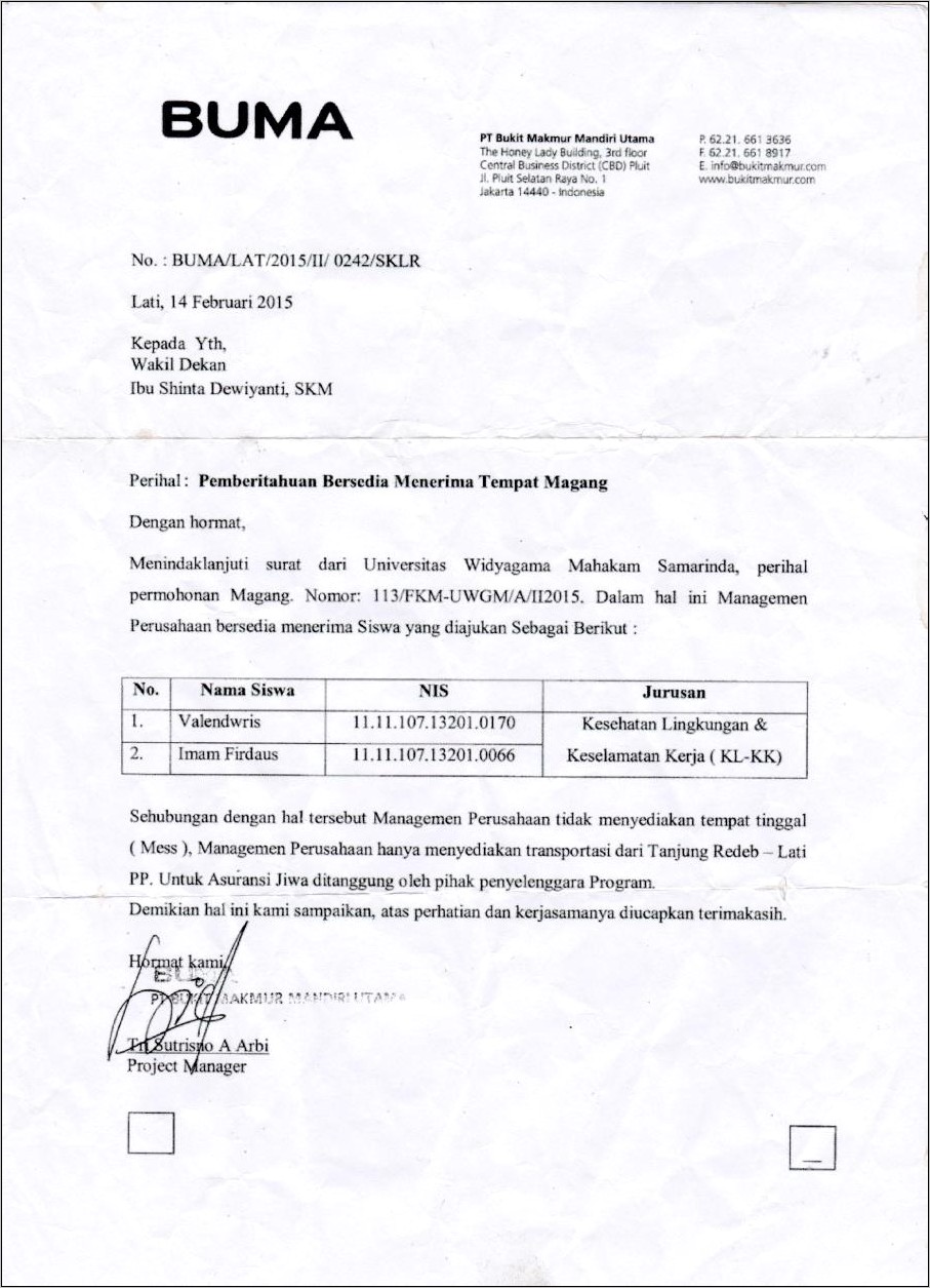 Contoh Surat Balasan Dari Perusahaan Untuk Penelitian