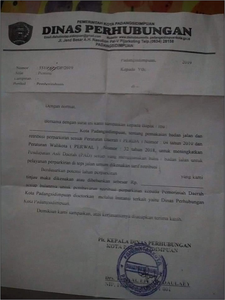 Contoh Surat Balasan Dinas Perhubungan