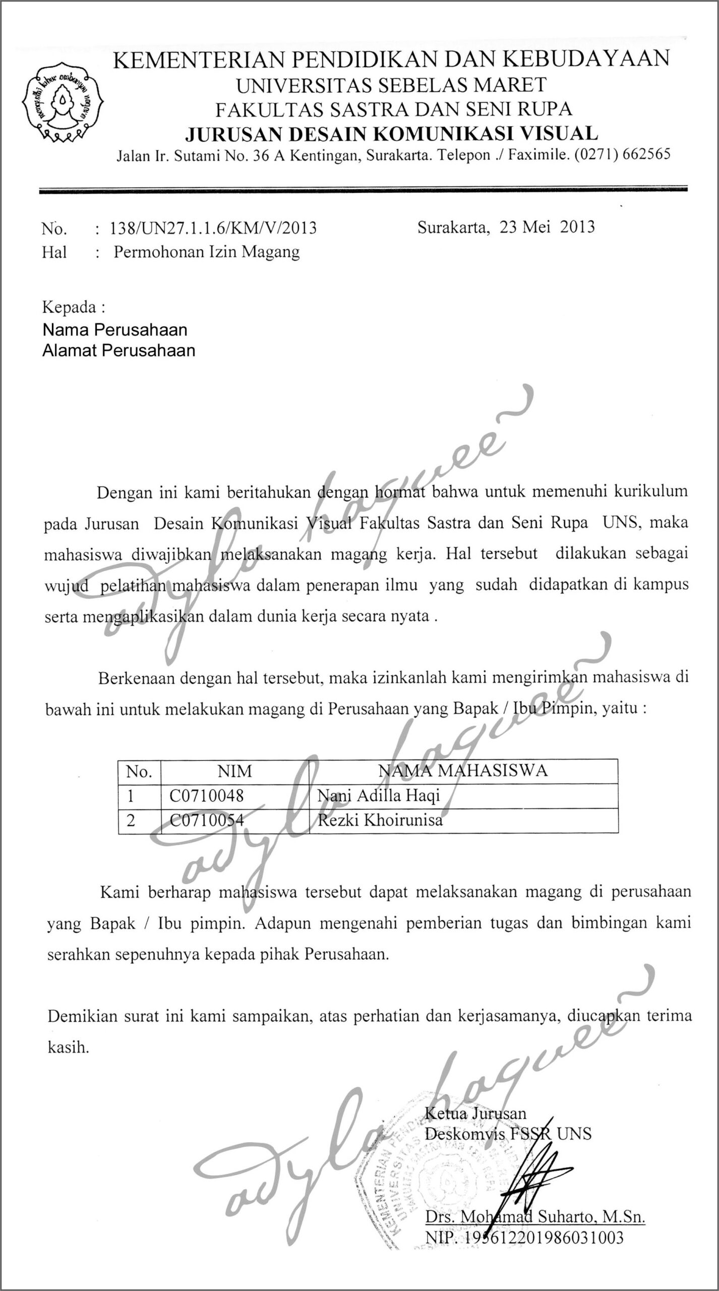 Contoh Surat Balasan Pke Perusahaan