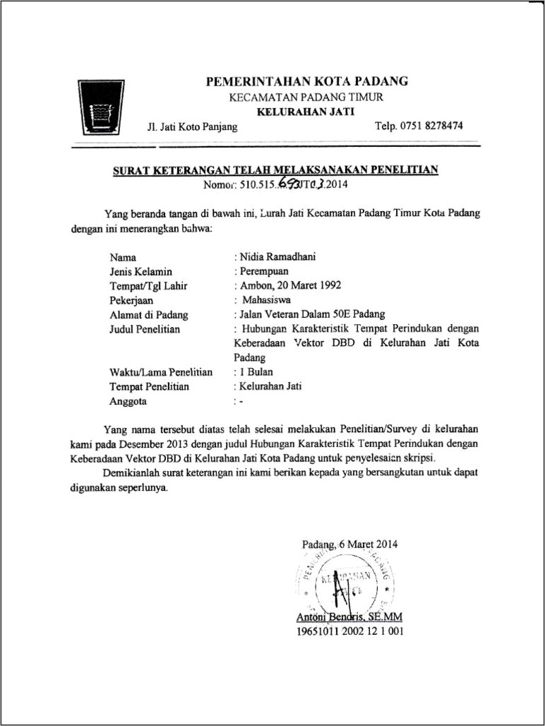 Contoh Surat Bukti Survei Perusahaan