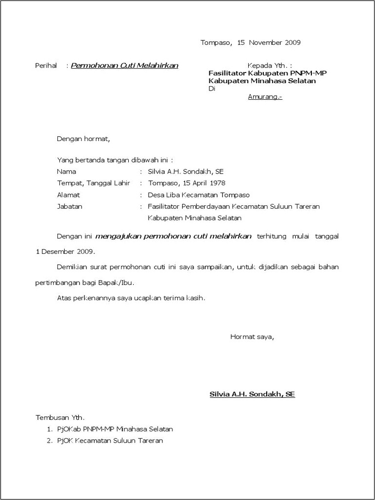 Contoh Surat Cuti Dari Perusahaan Doc