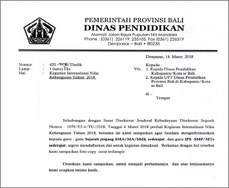 Contoh Surat Dari Dinas Pendidikan Untuk Smp