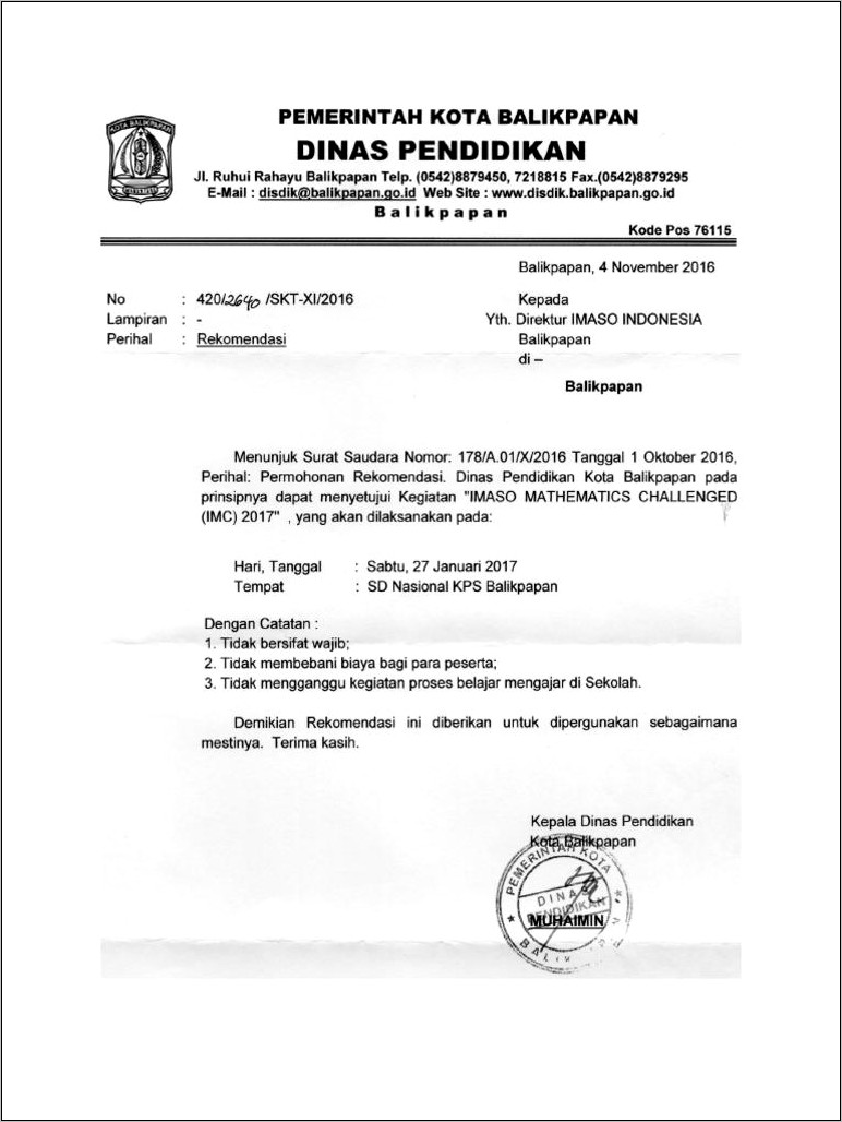 Contoh Surat Dari Dinas Pendidikan