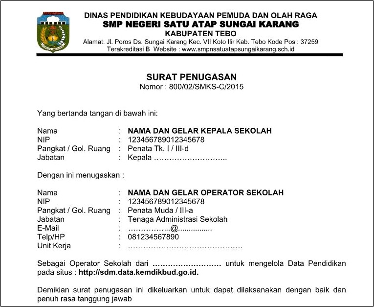 Contoh Surat Dari Plt Kepala Dinas