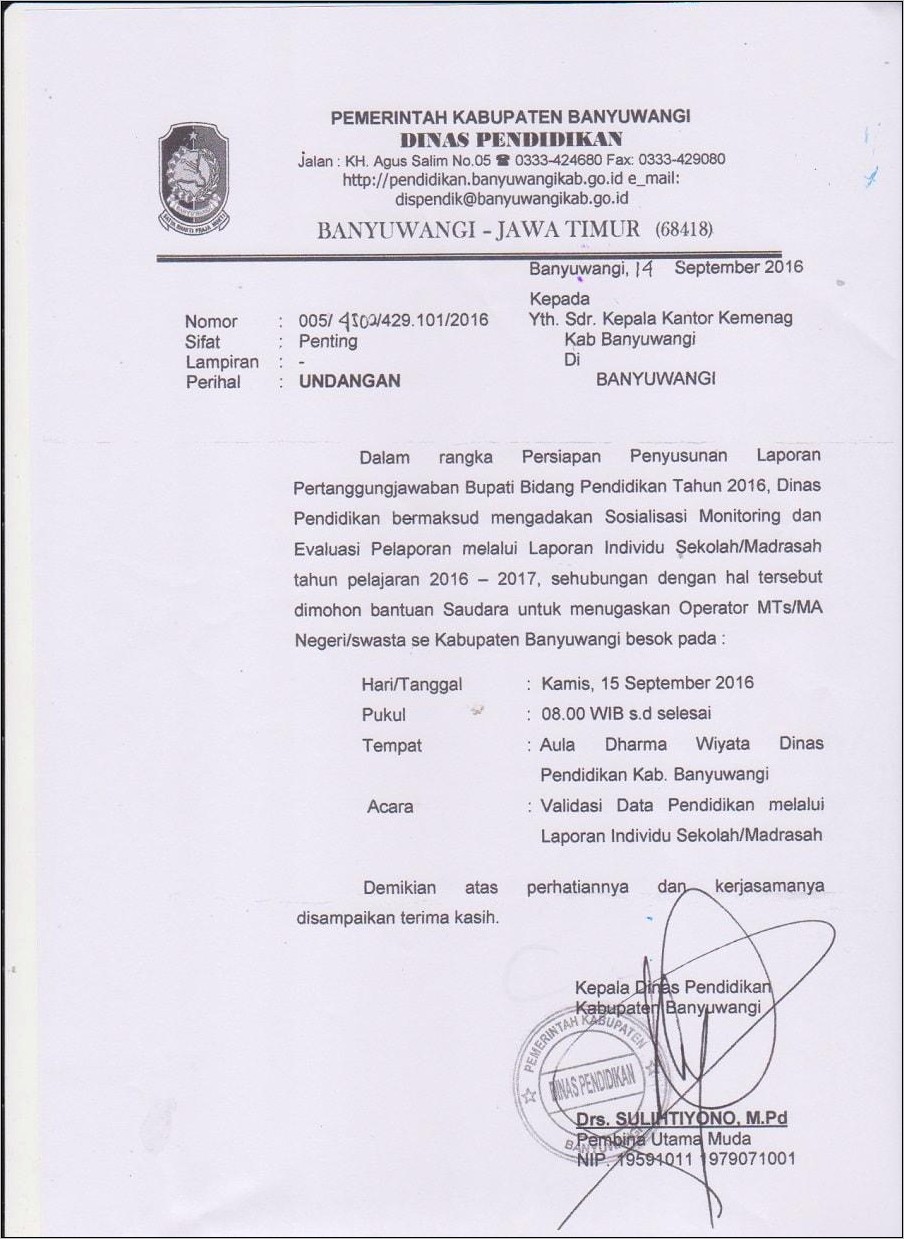 Contoh Surat Di Tujukan Untuk Dinas Pendidikan