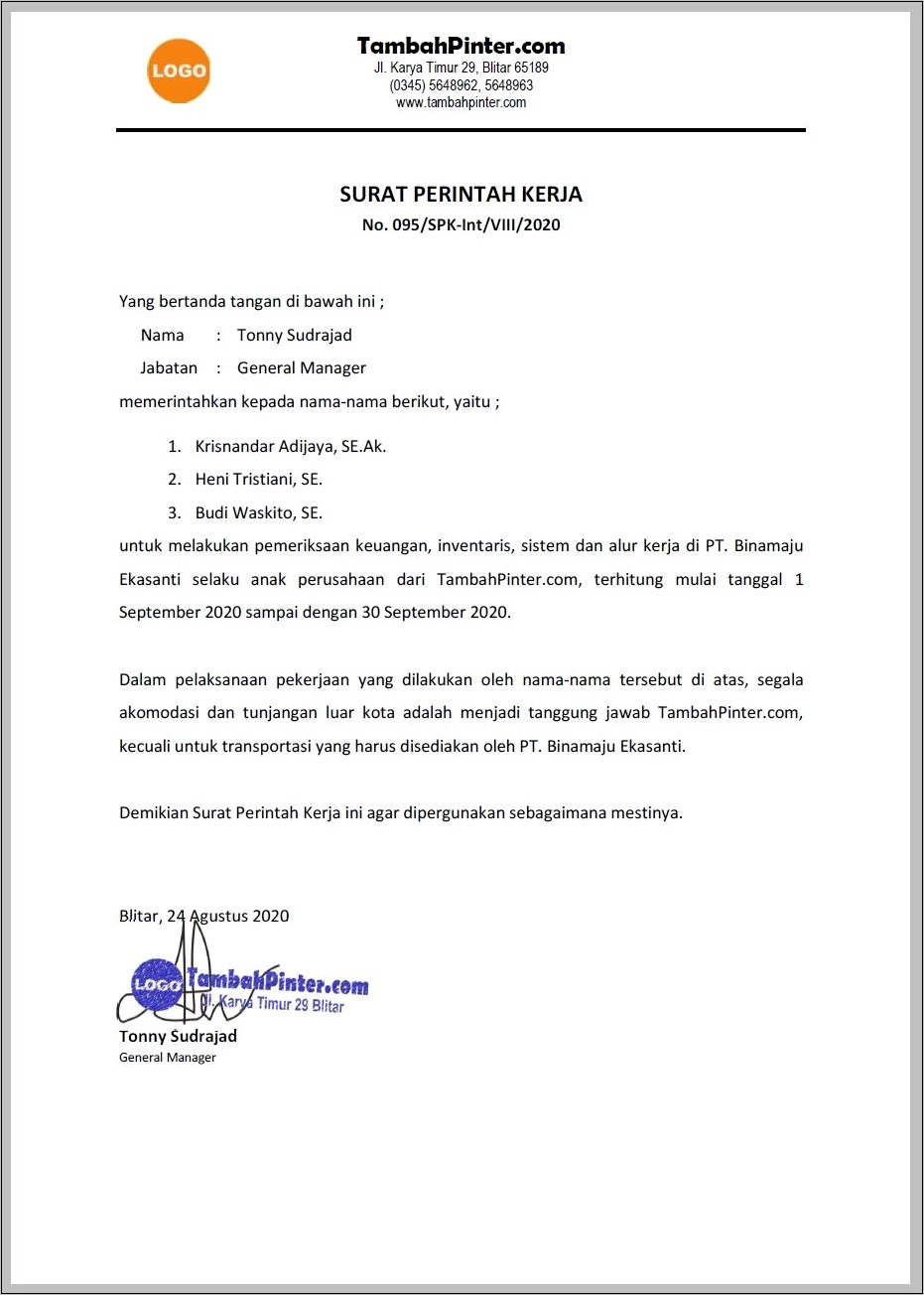 Contoh Surat Dinas Audit Luar Kota