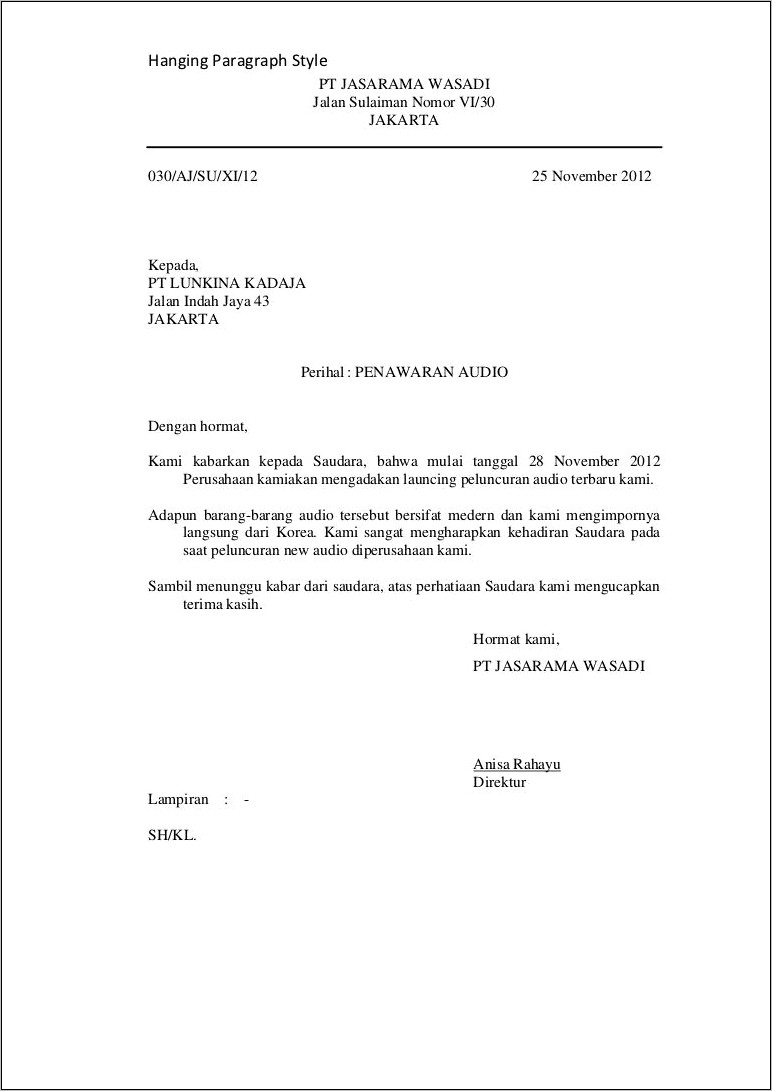 Contoh Surat Dinas Bentuk Resmi