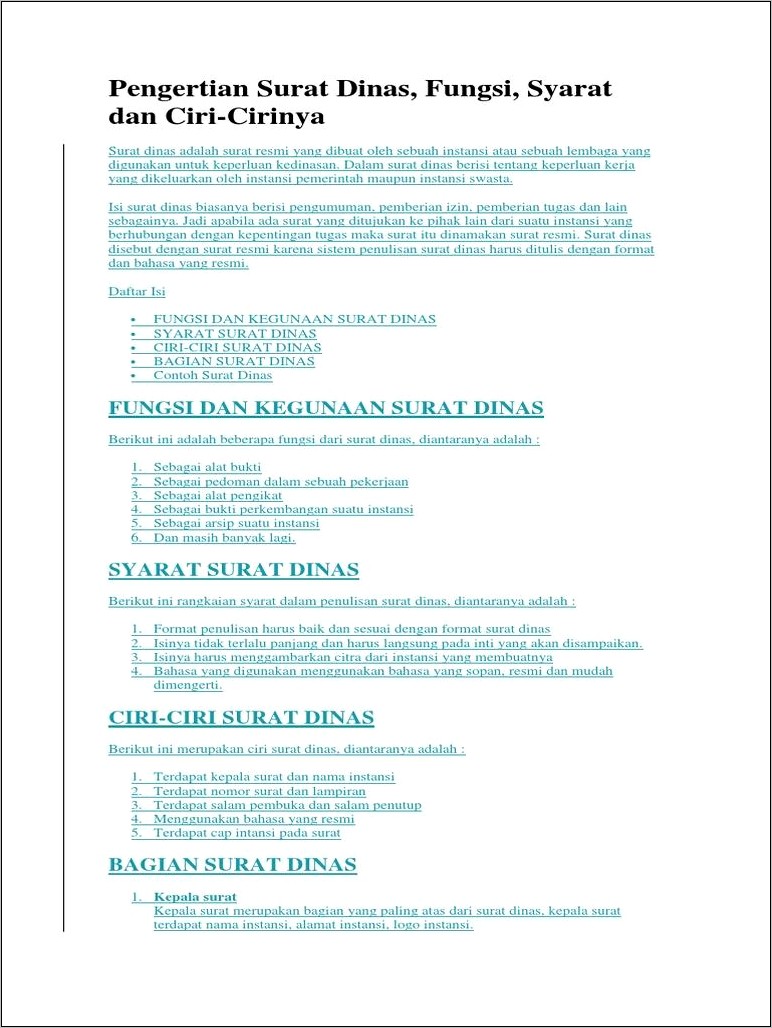 Contoh Surat Dinas Dan Ciri Cirinya