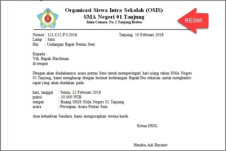 Contoh Surat Dinas Dari Osis Berupa Undangan