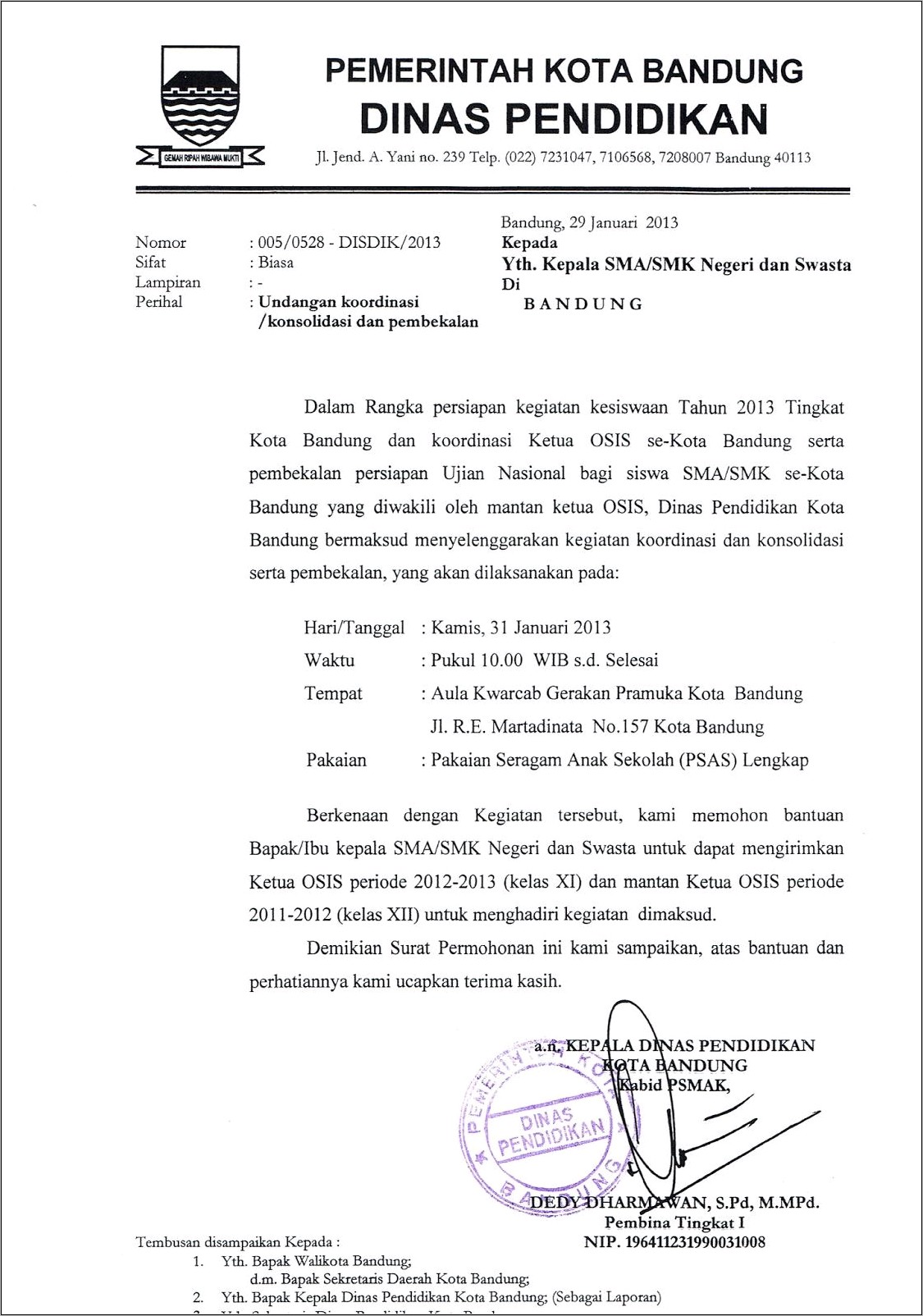 Contoh Surat Dinas Dengan Lengkap