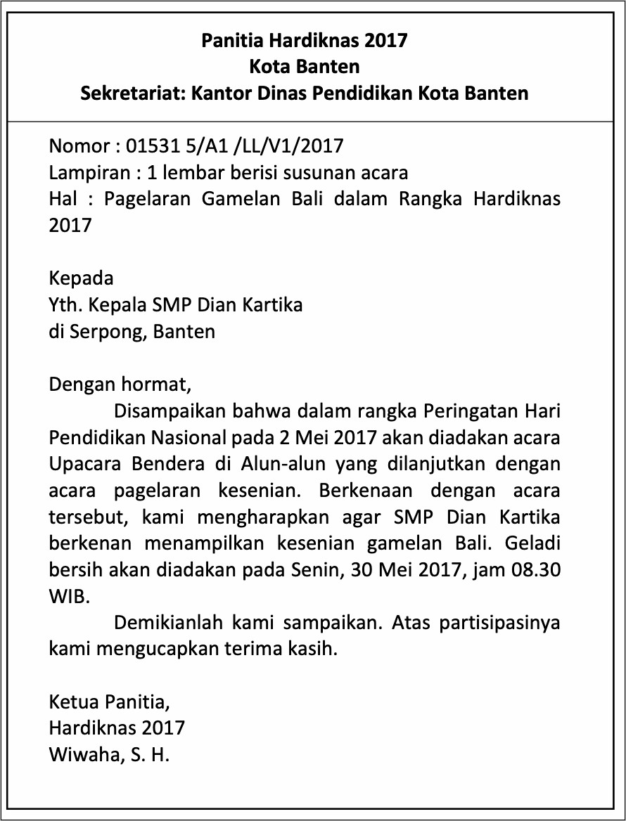 Contoh Surat Dinas Dengan Salam Penutup