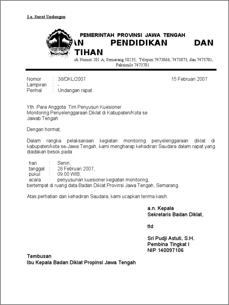 Contoh Surat Dinas Dengan Strukktur Lengkap