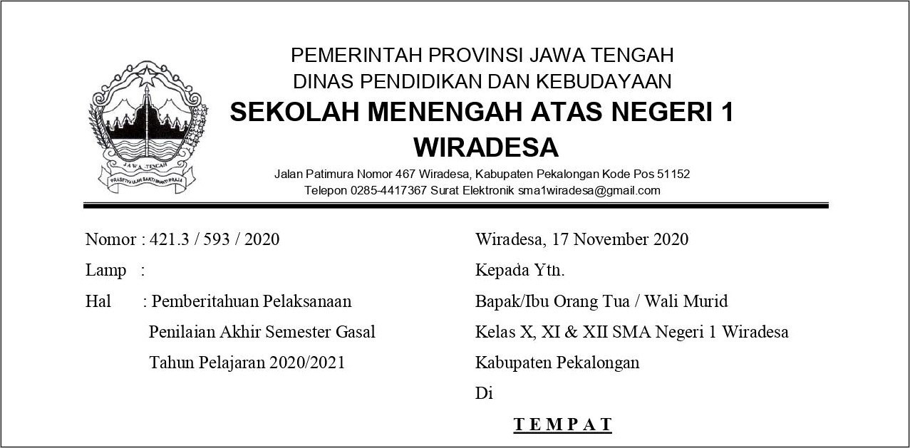 Contoh Surat Dinas Di Pekalongan