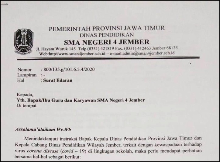 Contoh Surat Dinas Intruksi