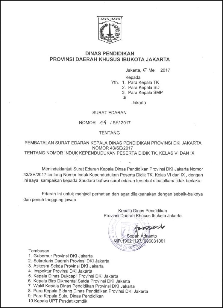 Contoh Surat Dinas Jakarta Timur