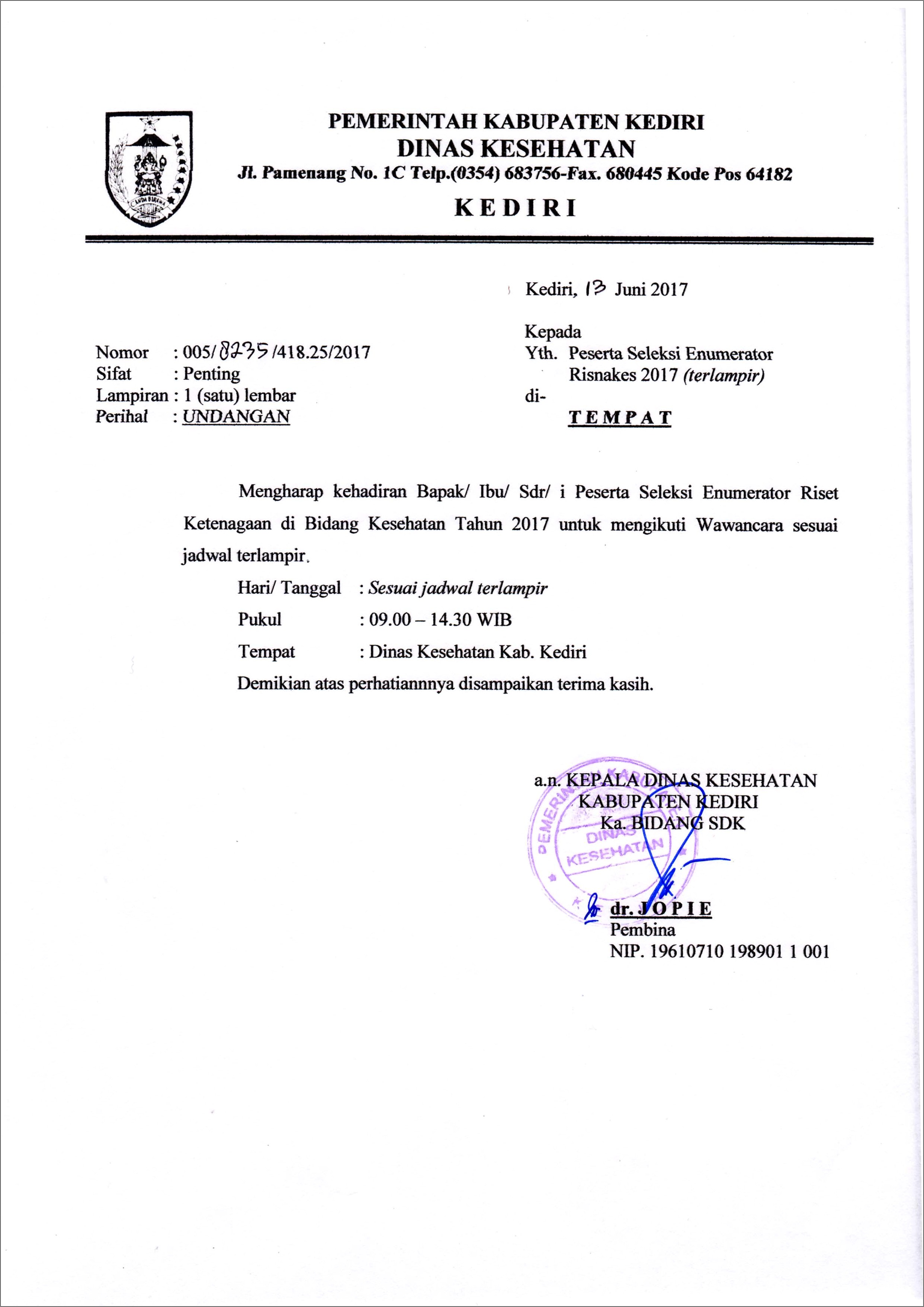 Contoh Surat Dinas Kabupaten Kediri