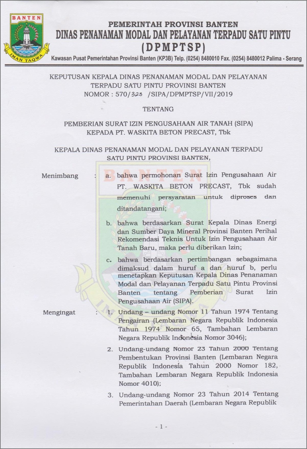 Contoh Surat Dinas Kabupaten Tangerang